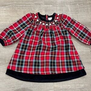 Hanna Andersson Christmas Embroidered Plaid and Velvet Dress